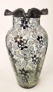 Antique Vintage Sterling Silver Overlay Crystal Vase Floral Ruffled Edge - Picture 1 of 3