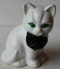 Cat Kitten Figurine Sitting Green Eyes White Cat Ceramic Hand Painted Polka Dot