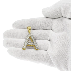 1.50 Cttw Baguette Round Diamond A Initial Letter Pendant Charm 10k Yellow Gold - Picture 1 of 4