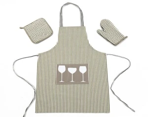 Küchenschürzen Kochen Handwerk BBQ Latz Kleid mit Ofenhandschuh Topflappen Set 3 Stück - Bild 1 von 6