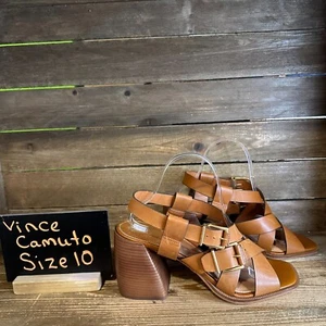 New NIB Womens Vince Camuto Penina Brown Leather Heeled Sandals Shoes Size 10 M - Picture 1 of 5