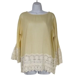 Cottagecore NWT M Crochet Lace Romantic Demure Fairy Top Blouse Pastel Freymann - Picture 1 of 10