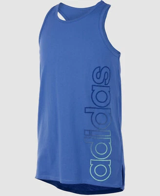 $195 Adidas Big Girls Kids Blue Vented Logo Racerback Crew Neck Tank Top Size M - Image 1 of 2