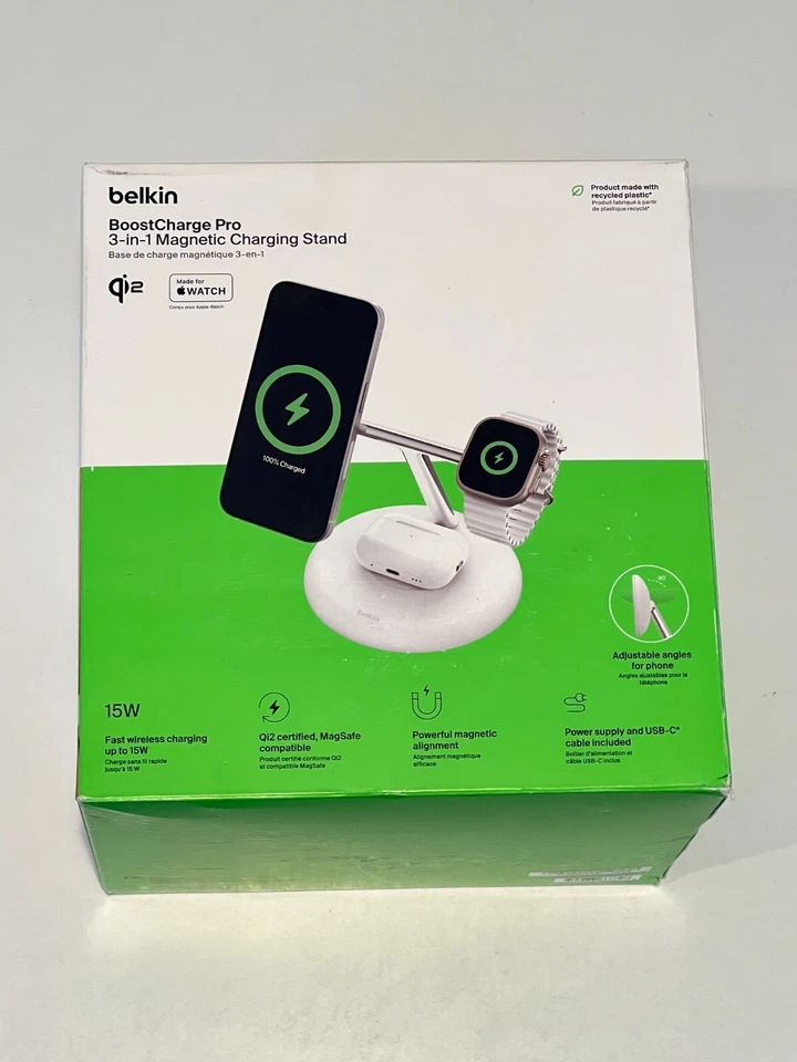 Soporte de carga Belkin Boost Charge Pro 3 en 1 Qi2 con Magsafe WIZ023 - blanco Foto 1 de 2