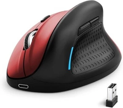 Mouse vertical inalámbrico ergonómico rojo con 6 botones para computadora portátil Windows Mac Foto 1 de 4