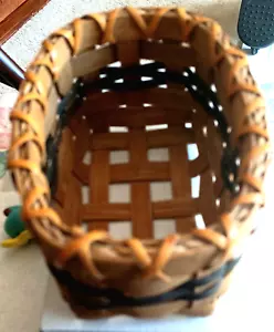 Artisan Handcrafted Woven Basket Earth Tone WHEAT+Forest Green Accent5.25x3 7/8” - Picture 1 of 16