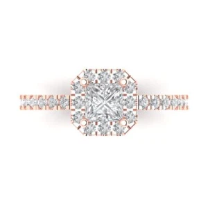 0.89Ct Princess Cut VVS1 Zirconia Diamond Halo Promise Ring, 14K Rose Gold - Picture 1 of 11