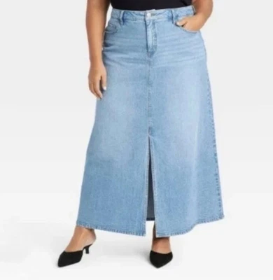 Falda vaquera de tiro alto Ava & Viv calce relajado para mujer línea A lavado claro talla 22 Foto 1 de 4