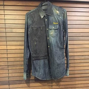 Dsquared 2 Denim Shirt with Leather Cut-Back, Size 42, Used, Rare - Picture 1 of 4