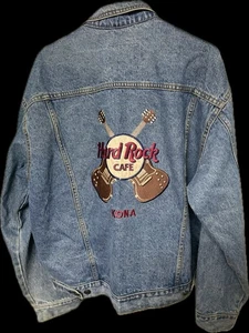 Hard Rock Cafe Kona Denim Jean Jacket Rare Collectible Hard Vintage Embroidered - Picture 1 of 7