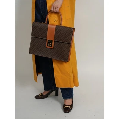 CELINE Celine Macadam Patrón Maletín Bolso de Mano Marrón Hombres S Mujeres S Dorado Hardwar Foto 1 de 4