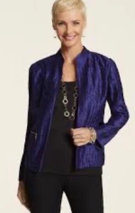 Giacca Chico's donna 2 blu carbonio stropicciato lucido aperto davanti tasche laterali - Foto 1 di 9