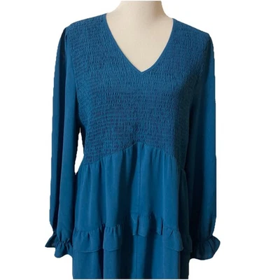 Vestido Grace Karin Talla 2XL En Capas Azul Corpiño Calado Mangas con Volantes Fluido Foto 1 de 4