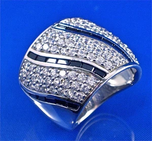 JUEGO PAVÉ BLANCO Y NEGRO ONDULADO PLATA ESTERLINA ANILLO CÚPULA CIRCONITA, TALLA 7 - Imagen 1 de 6