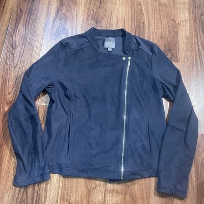 Chaqueta de gamuza vegana Lysse cremallera completa azul manga larga suéter para mujer talla grande Foto 1 de 4