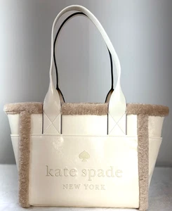 NWT Kate Spade IVORY MERINGUE Faux Fur Shearling Trim Large JETT TOTE $459 - Picture 1 of 11