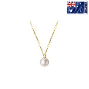 Genuine 925 Sterling Silver 8mm Round Pearl Drop Pendant Necklace Jewelry Gift - Picture 1 of 10