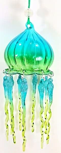 Quallen handgefertigt Glas blaugrün/grünes Ornament Urlaub/Sealife Dekor - Bild 1 von 3