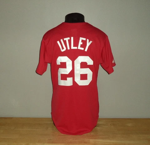 Chase Utley Majestic Philadelphia Phillies Red Sewn Jersey - Adult Medium *NEW* Cover