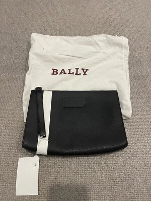 Bally authentic black leather clutch with white stripes (preowned)  - Image 1 of 3