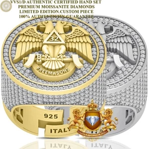 4.55 Ctw. Moissanite 32nd Degree Scottish Rite Freemasonry Masonic Ring Band Big - Picture 1 of 14