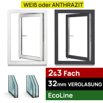 Kellerfenster Kunststoff Fenster Dreh Kipp 2 3 Fach Verglast Weiß oder Anthrazit - Bild 1 von 4