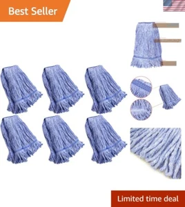 Durable Blue Cotton Looped Mop Replacement Heads - 6 Commercial Grade Packs - Picture 1 of 9
