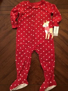 CARTER'S 1-PIECE REINDEER FLEECE FOOTIE PJ'S GIRL'S 18 MONTHS CHRISTMAS NWT - Picture 1 of 8