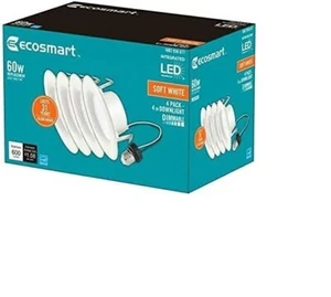 EcoSmart 4 in. White Integrated LED Recessed Trim Soft White (4-Pack) - Picture 1 of 5