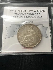 1925 A , France, Indo China, 20 Cent,  Coin Mart  Graded **AU-50** KM# 17.1 - Picture 1 of 9
