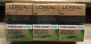 LOT OF 3 L’Oréal Paris Pure Sugar Scrub Purify & Unclog, 3 Pure Sugars + Kiwi - Picture 1 of 1
