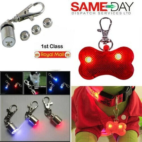 New Dog Cat HI VISIBILITY PET SAFETY LIGHT FLASHER Collar LED Flash Red Bone ✔ - Image 1 of 1