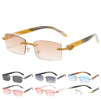 Moda Gafas de sol rectangulares sin montura para mujer con marco de metal Gafas de moda vintage Foto 1 de 4