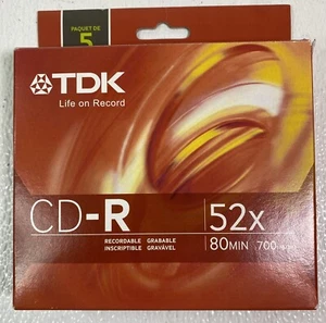 New 5-Pack TDK CD-R 52X 700MB 80-Minutes Recordable Discs - Picture 1 of 5