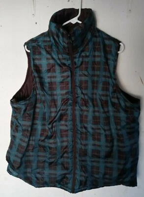 new Merona Reversible Puffer Vest Jacket  brown / teal Plaid Pockets - Image 1 of 4