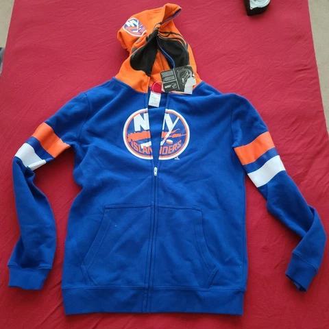 New York Islanders NHL Reebok Blue Orange Full Zip Sweater Size L 14-16 - New! Cover
