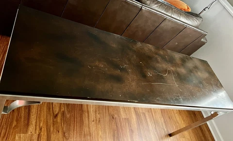 Vintage Mid-Century Burl Walnut & Aluminum console / Sofa Table By Tomlinson Cover