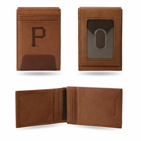 Pittsburgh Pirates MLB Embossed Brown Leather Front Pocket Money Clip Wallet Cover