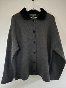 Herman Geist Cardigan Womens XXL 2XL Grey Jumper 100% Wool Velour Collar Vintage - Picture 1 of 5