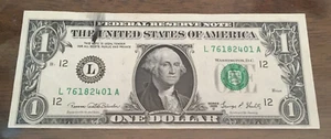 1969 D $1.00 Federal Reserve Note Print Ink Smear Uncirculated note - Picture 1 of 1