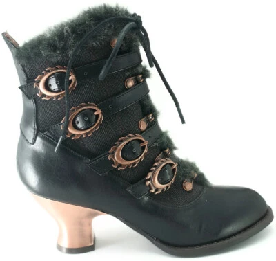 Hades NEPHELE 蒸汽朋克黑色素食踝靴花边维多利亚角色扮演毛皮 6-11 — 第 1/4 张图片