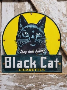 VINTAGE BLACK CAT SIGN OLD EMBOSSED METAL CIGARETTE TOBACCO STORE ADVERTISING - Picture 1 of 24