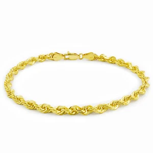 14k Yellow Gold Mens 4mm Diamond Cut Rope Genuine Italian Chain Link Bracelet 8" - Picture 1 of 11