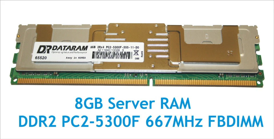 8GB Server RAM DATARAM PC2-5300F 667MHz DDR2 Fbdimm - Immagine 1 di 1
