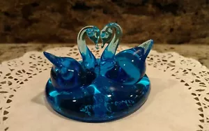VINTAGE 2 FERMACARTE IN VETRO ARTISTICO FIRMATO CIGNI BLU - Foto 1 di 7
