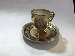 Antiker Bienenstock Royal Vienna Austria Gold vergoldet Fußtasse/Untertasse, Gnaden/Kirschen - Bild 1 von 16