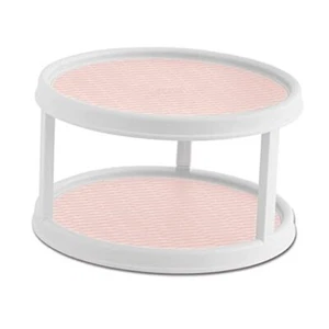 Non-Skid 2 Tier Pantry Cabinet Lazy Susan Turntable 12-Inch White/Pink - Picture 1 of 7