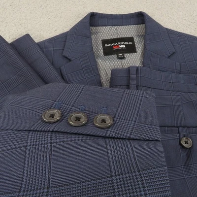 Banana Republic Suit 38s Mens Blue Glencheck Plaid Mad Men 32x30 Trousers Jacket - Image 1 of 4
