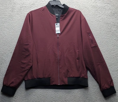 Chaqueta Bomber Express Para Hombre Grande Borgoña Forrada Bolsillo Interior Banda Cuello Cremallera Foto 1 de 4