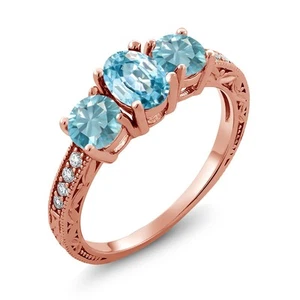 3.07 Ct Oval Blue Zircon 18K Rose Gold Plated Silver MoissaniteRing - Picture 1 of 4